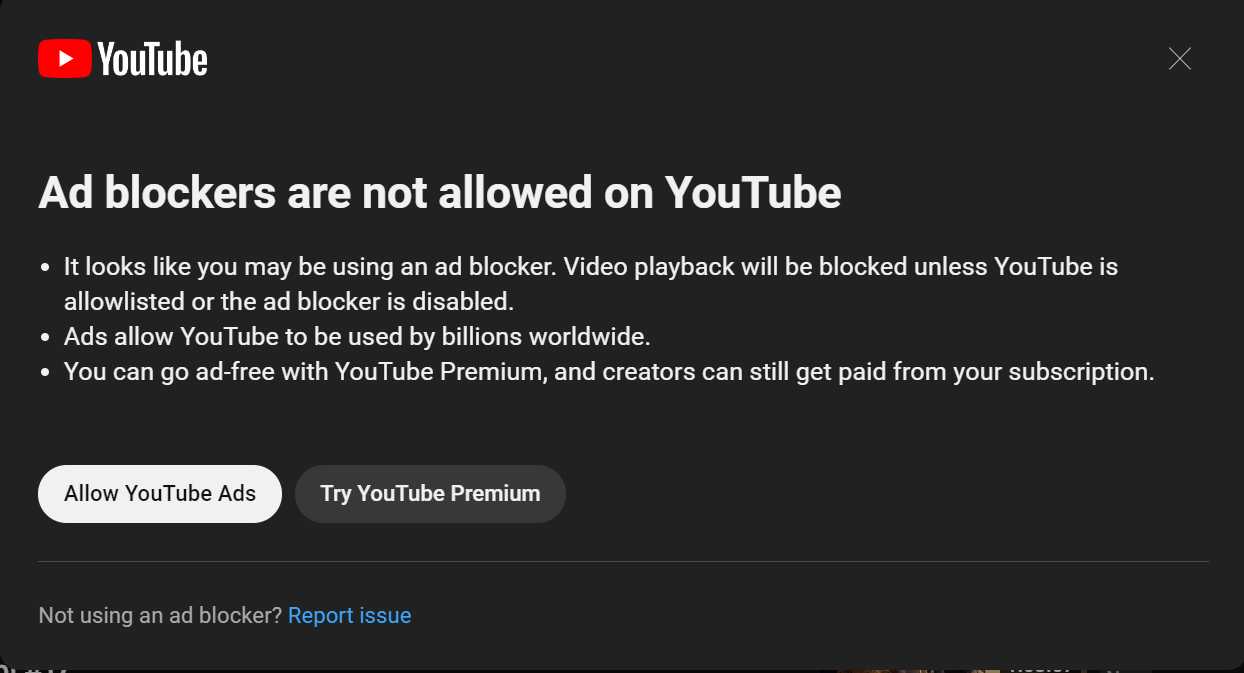 mesaj ad block youtube
